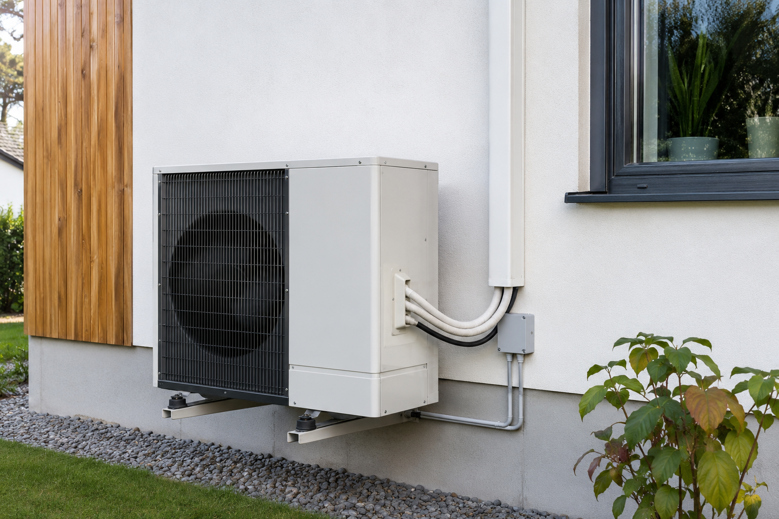 Heat pump unit installed on the exterior wall of a home in Aotea, Porirua