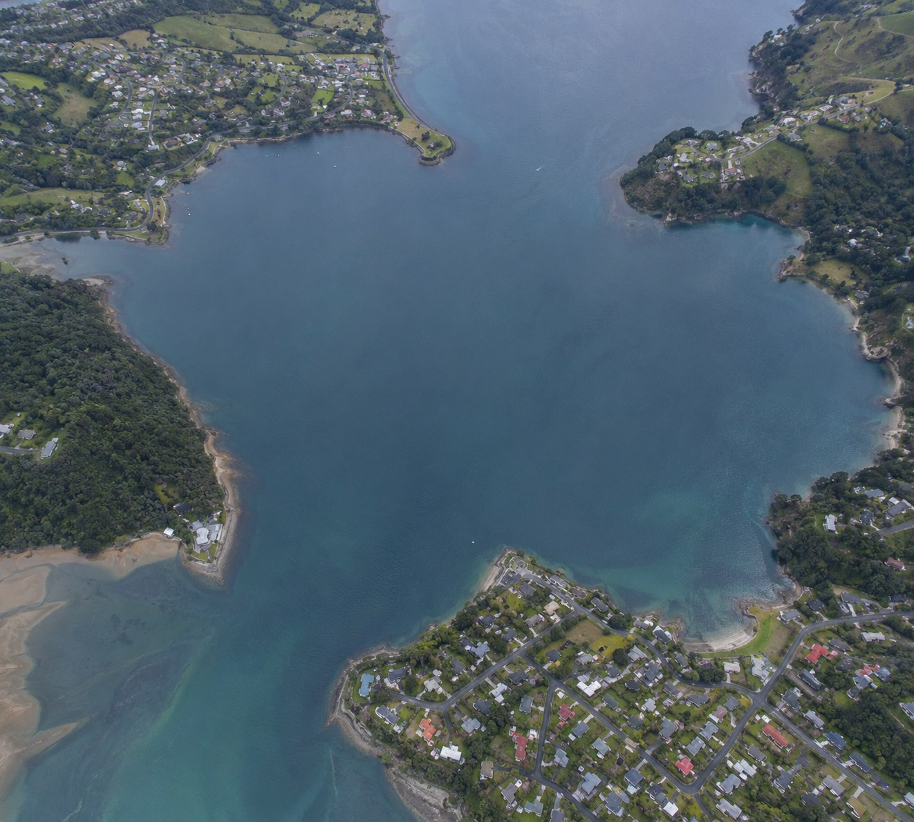 Aerial view of Wellington harbour and surrounding suburbs
